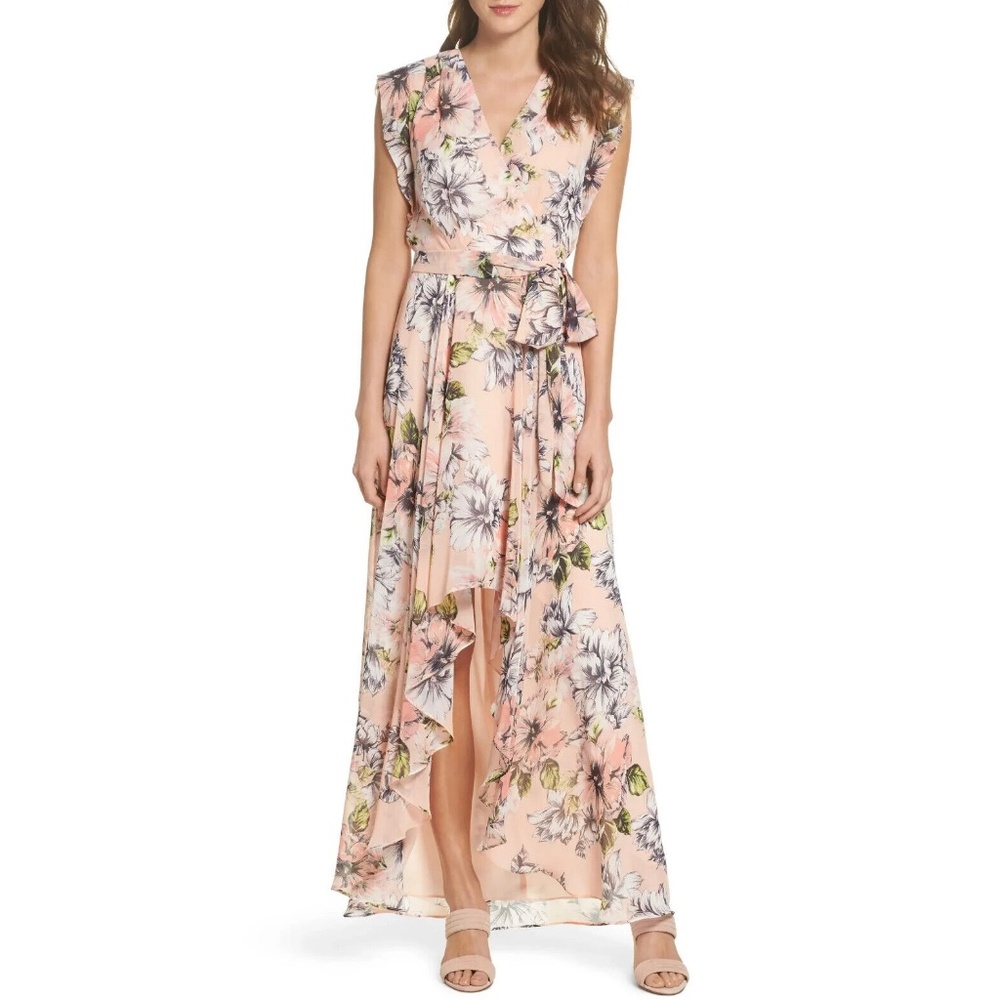 Eliza J Floral Ruffle High Low Dress Blush Size 14